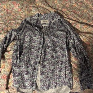 Anthropologie Grayson Floral V-neck Button Front Shirt Floral Blue Purple Med
